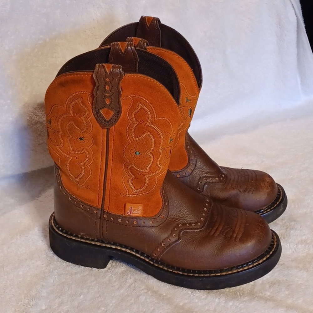 Justin gypsy boots women's size 6 brown and orange leather boots